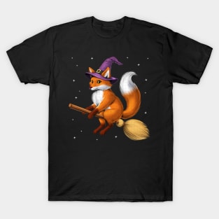 Fox Witch Riding Broom T-Shirt